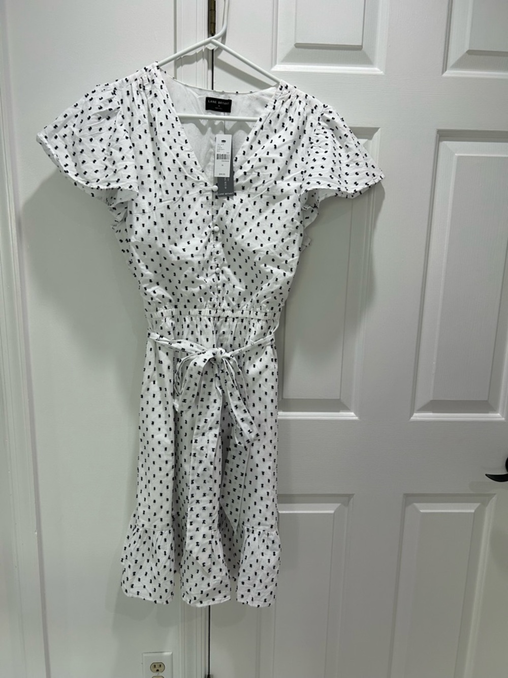Lane Bryant White Midi Dress with Black Dot Print